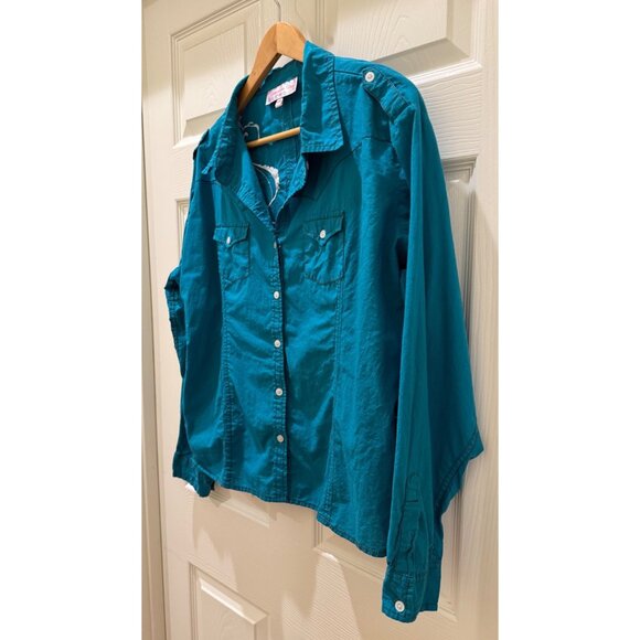 Panhandle Slim Teal Long-Sleeve Button-Up Shirt With Embroidered Back Design Siz - Picture 1 of 11
